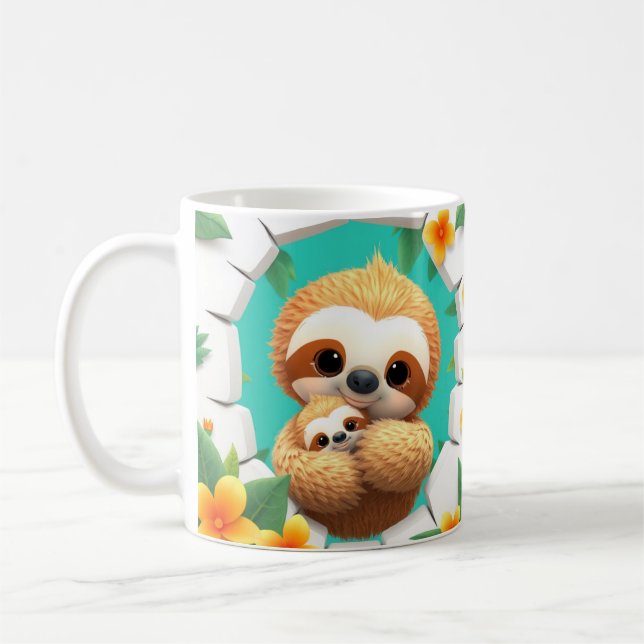 3d cute sloth mug wrap, 3d mug wrap design (Left)