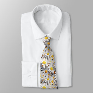 3d daisies white and yellow tie