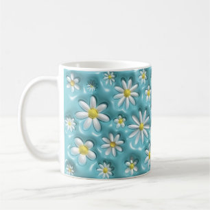 3D Daisy Floral Mug – Cute Blue Aesthetic Coffee