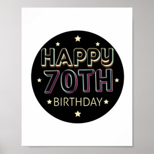 3d dark colourful round happy 70th birthday poster