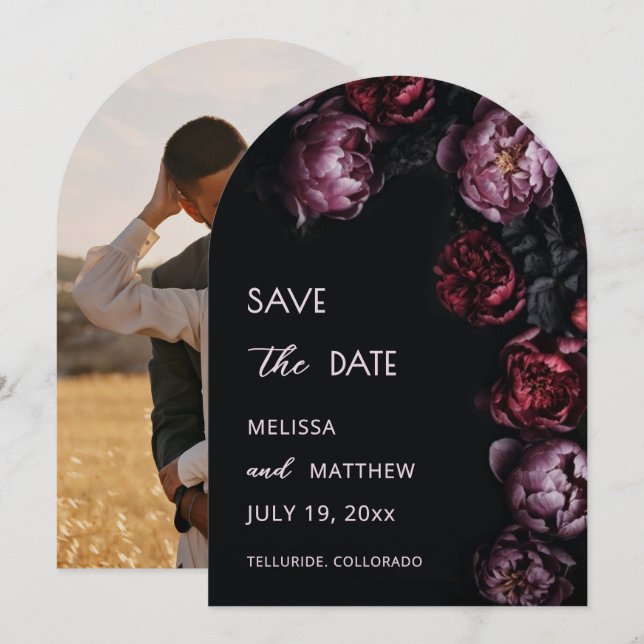 3D Dark Romantic Flowers Save The Date (Front/Back)