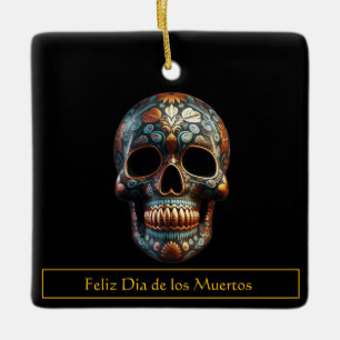 3D Day of the Dead skull, custom Ceramic Ornament