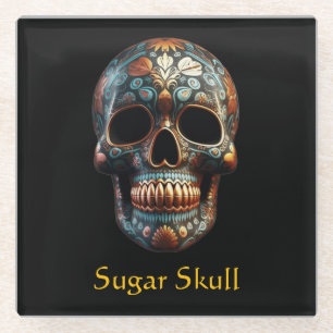 3D Day of the Dead skull, custom Glass Coaster