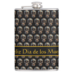 3D Day of the Dead skull, custom Hip Flask