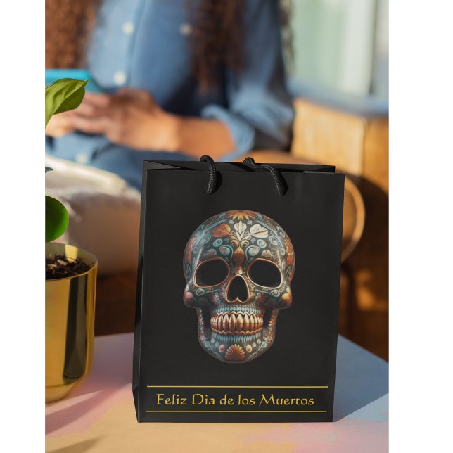 3D Day of the Dead skull, custom Medium Gift Bag (Creator Uploaded)