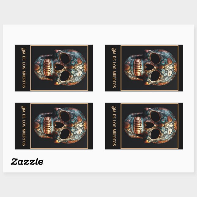 3D Day of the Dead skull, custom Rectangular Sticker (Sheet)