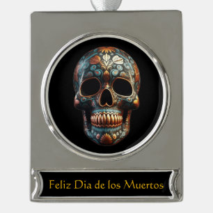3D Day of the Dead skull, custom Silver Plated Banner Ornament