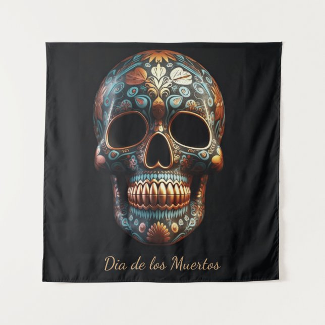 3D Day of the Dead skull, custom Tapestry (Front)