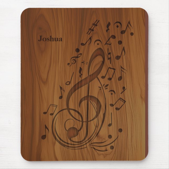 3D Debossed Clef Musical Notes on Wood Mouse Pad (Front)