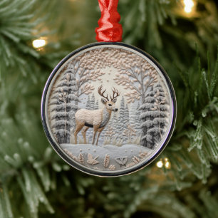 3D Deer in Winter Wonderland Christmas Metal Ornament