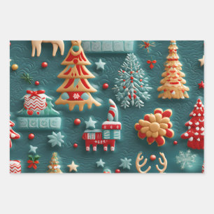 3D Delight Christmas Theme Wrapping Paper Sheet