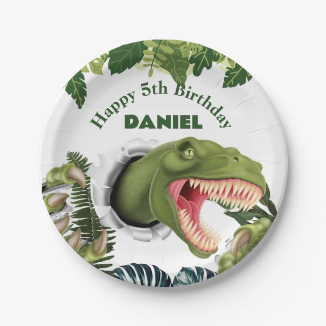 3D Dinosaur Birthday Paper Plate (Front)