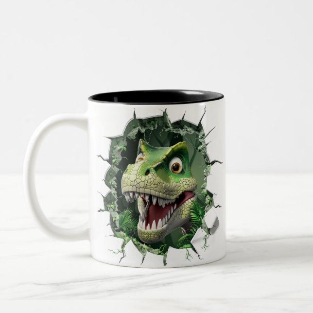 3D Dinosaur Hot Cocoa Kids Two-Tone Coffee Mug (Left)