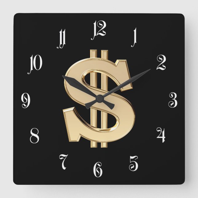 3D dollar sign Square Wall Clock (Front)