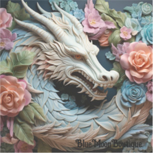 3D Dragon and Flowers Custom-Cut Vinyl Sticker