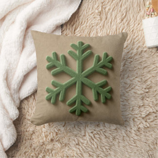 3D Effect Beige and Green Minimalist Snowflake Cushion