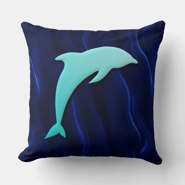 3D Effect Blue Dolphin Deep Water Sea Blue Cushion (Front)