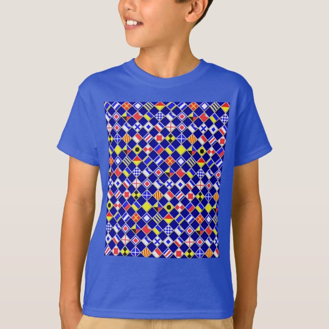 3D Effect Chequered Nautical Flag tiles Decor T-Shirt (Front)