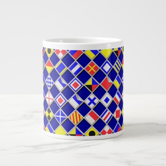3D Effect Chequered Nautical Flag tiles Motif Large Coffee Mug (Front)
