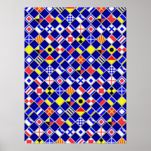 3D Effect Chequered Nautical Flag tiles Motif Poster
