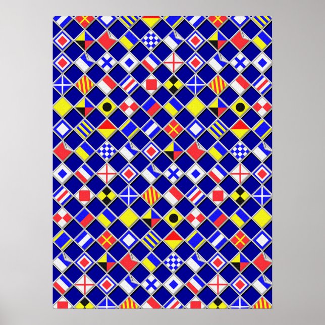 3D Effect Chequered Nautical Flag tiles Motif Poster (Front)