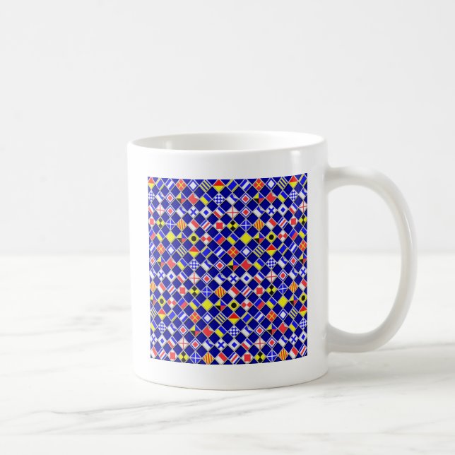 3D Effect Chequered Nautical Flag tiles Pattern Coffee Mug (Right)