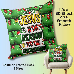3D Effect Christmas - Jesus Is the Reason Green Cushion