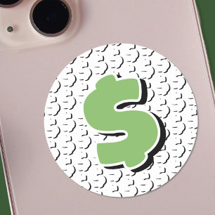 3D Effect Green And White Dollar Sign Classic Round Sticker