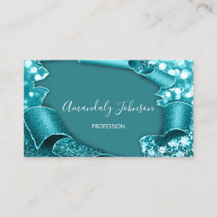 3D Effect Makeup Artist GLITTER Event Planner Teal Business Card