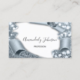 3D Effect Makeup Artist GLITTER GRAY BLUE White Business Card