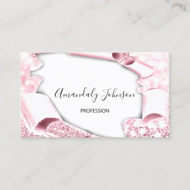 3D Effect  Makeup Artist Pink White Business Card (Front)