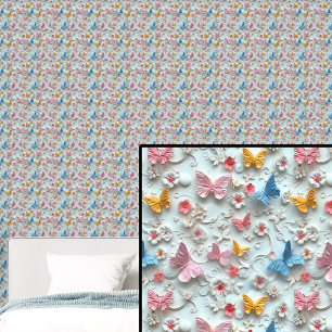 3D Effect Pink & Blue Butterflies Wallpaper