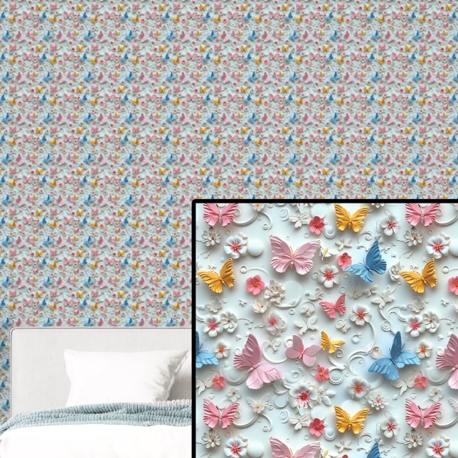 3D Effect Pink & Blue Butterflies Wallpaper (Creator Uploaded)
