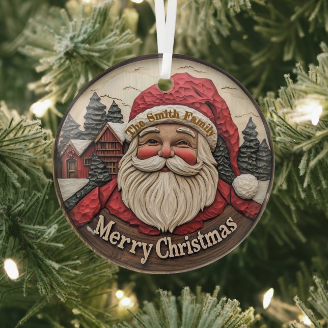  3D effect Santa Glass Ornament - Customisable  (Insitu)