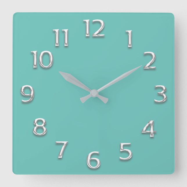 3D  Effect Silver GRAY Minimalism Blue Pastel  Square Wall Clock (Front)