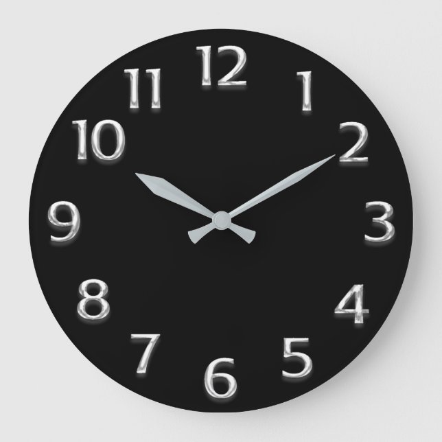 3D  Effect Silver GRAY Minimalism Modern Black Large Clock (Front)