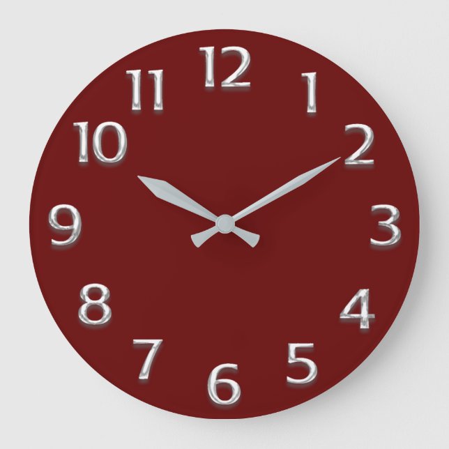 3D  Effect Silver GRAY Minimalism Modern Burgundy Large Clock (Front)