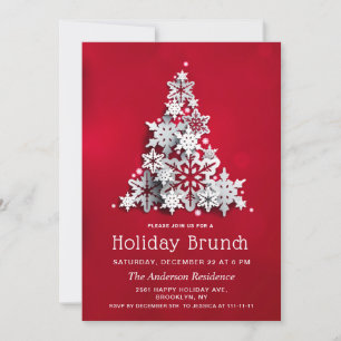 3D Elegant Snow Christmas Tree Holiday Brunch Invitation