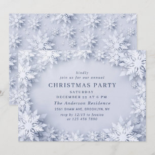 3D Elegant Snowflakes Holiday CHRISTMAS PARTY Invitation