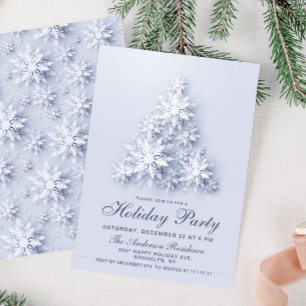 3D Elegant Snowflakes Tree Holiday Christmas Party Invitation