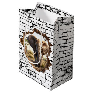 3D Elephant Wall Break Art – Realistic Safari (2) Medium Gift Bag