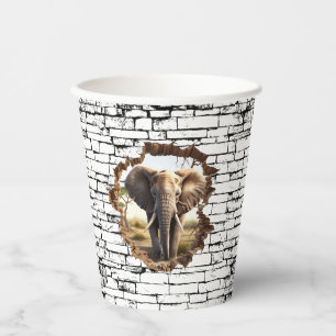 3D Elephant Wall Break Art – Realistic Safari (2) Paper Cups