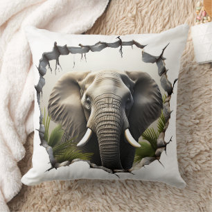 3D Elephant Wall Break Art – Realistic Safari Cushion