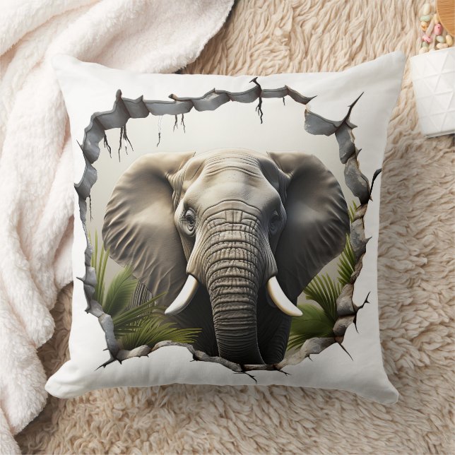 3D Elephant Wall Break Art – Realistic Safari Cushion (Blanket)