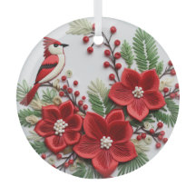 3D Embroidered Cardinal Christmas ornaments