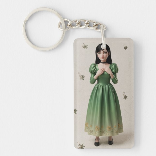 3D Emerald Green Princess Character Key Ring (Front)