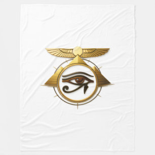 3D Eye of Horus Winged Sun Disk Golden Pyramids Fleece Blanket
