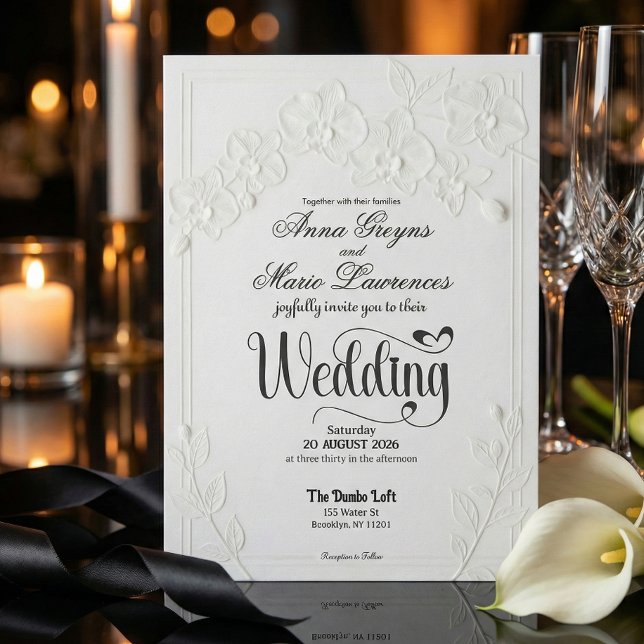 3D Faux Embossed White Orchid Floral Arch Wedding  Invitation (Creator Uploaded)