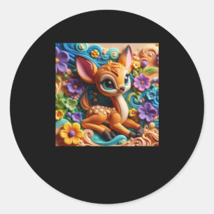 3d Fawn Classic Round Sticker