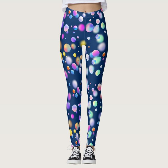 3D Floating Balls Pattern. DBlue BG Leggings (Front)
